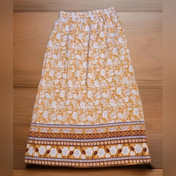 Zeagoo Orange White Floral Bohemian Boho Maxi Skirt Pockets Women's Size L - Picture 2 of 14